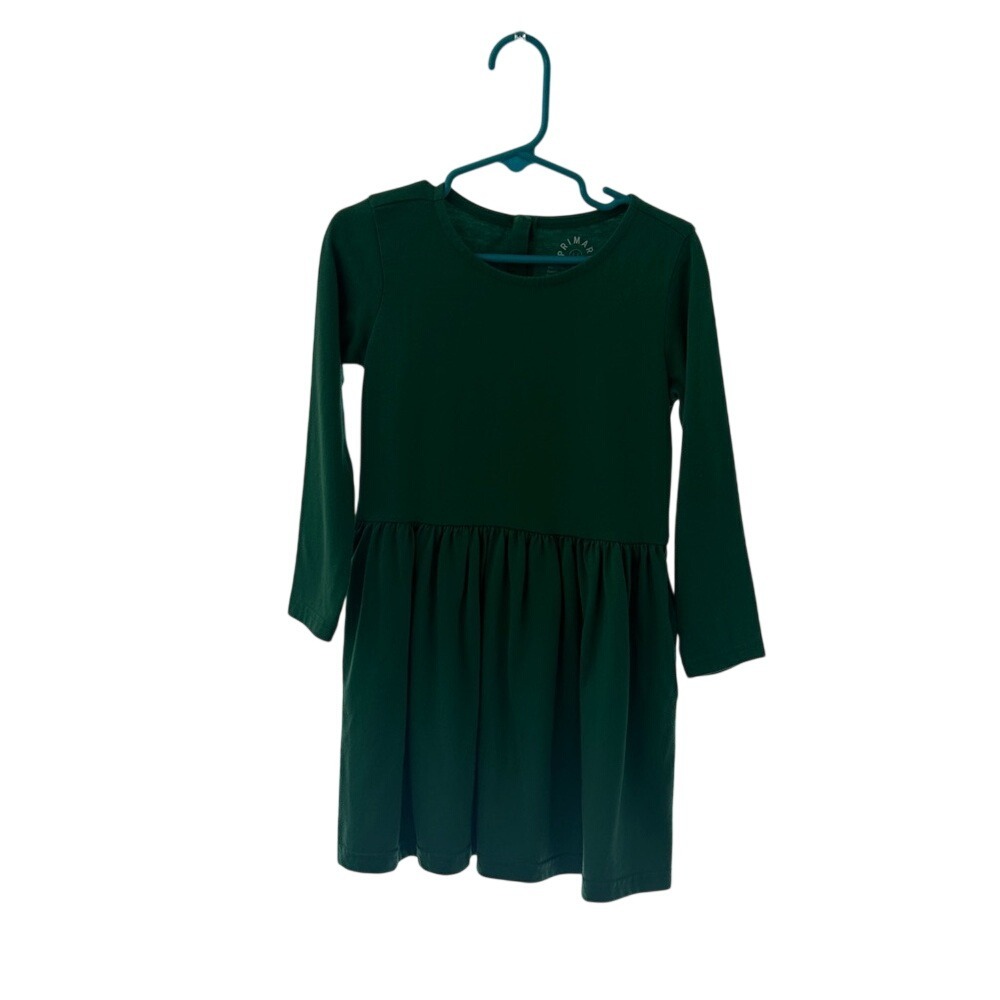 Primary Green Long Sleeve Drop Waist Dress‎ Kids Size 4 5 Pockets